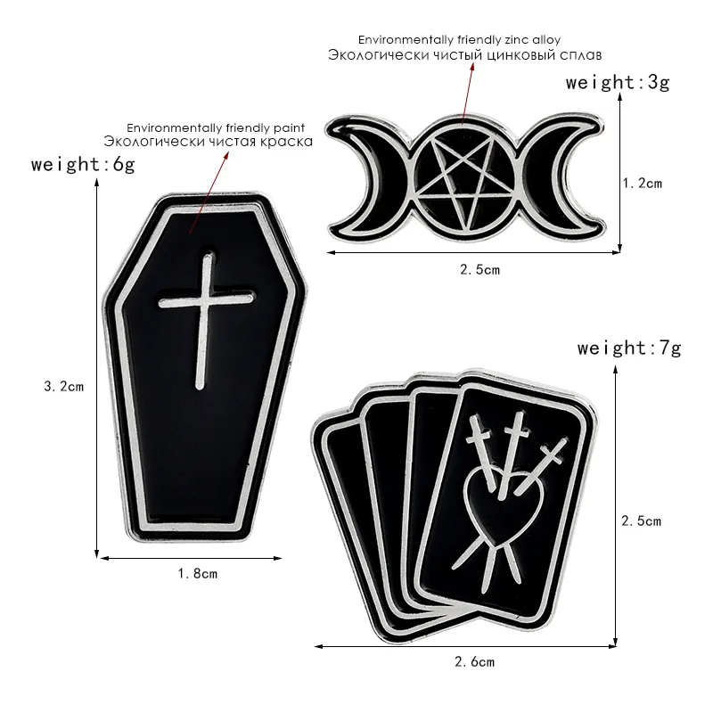 Miss Zoe Coffin Moon Star Poker Black Gothic Pins Denim Jacket